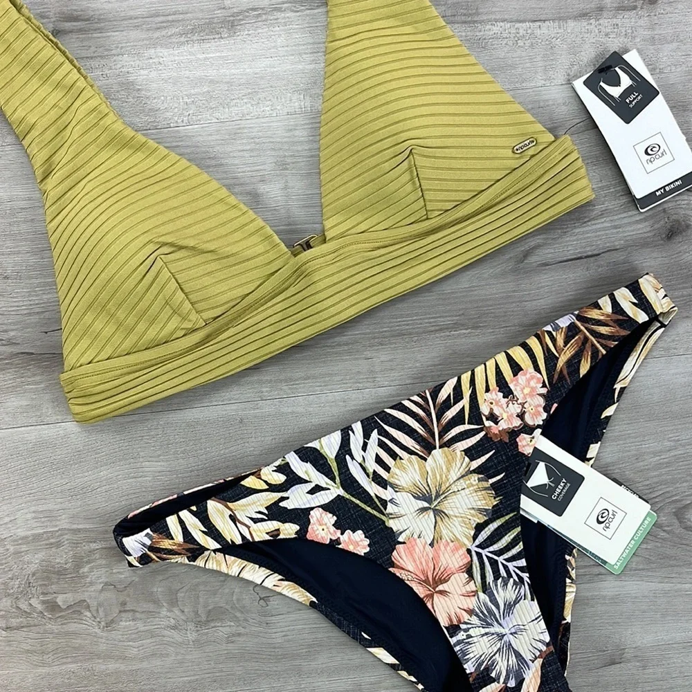☀️RIP CURL☀️ PREMIUM SURF DEEP V PARADISE CALLING CHEEKY BIKINI SET